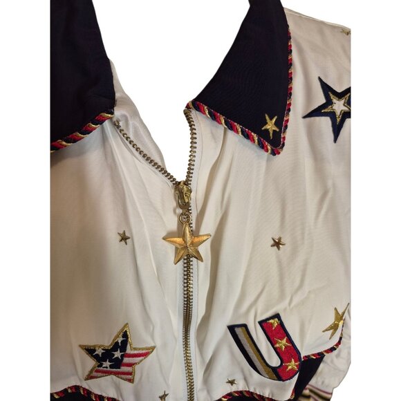VTG 90s Embroidered USA Jacket Oversized Dolman Sleeve Jacket Red/Wht/Blu sz S-L - Picture 2 of 7